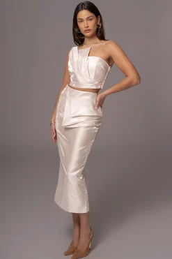 Champagne Reception Pleated Midi Skirt
