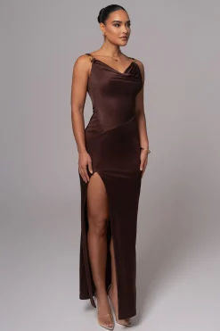 Chocolate Cowl Neck Chain Dress