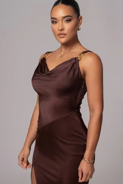Chocolate Cowl Neck Chain Dress