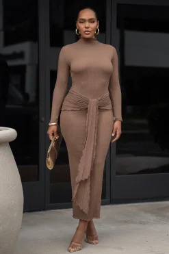 Chocolate Drape Mock Neck Dress