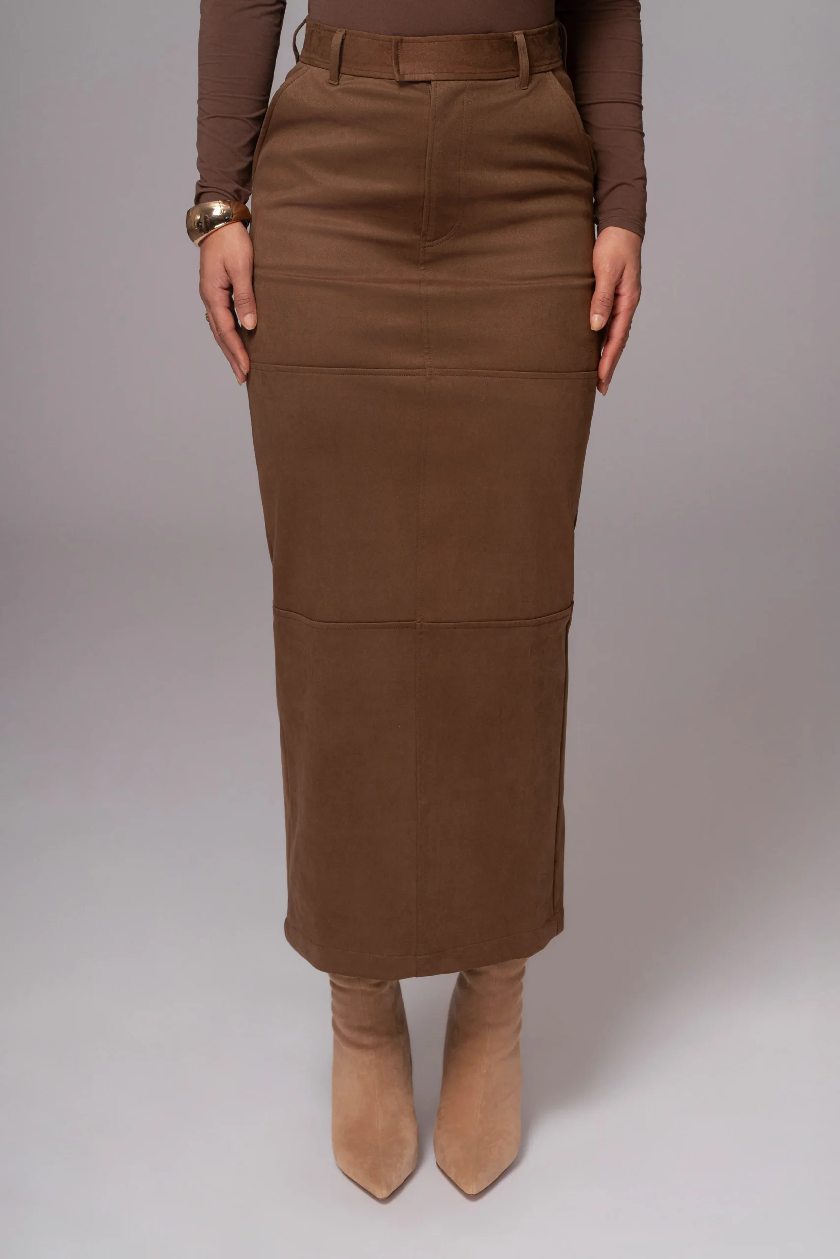 Chocolate Joy Suede Maxi Skirt