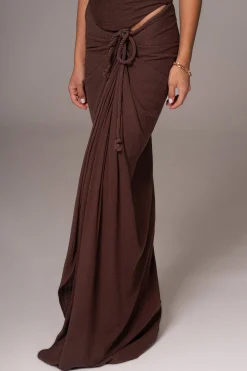 Chocolate Noelia Linen Slit Skirt