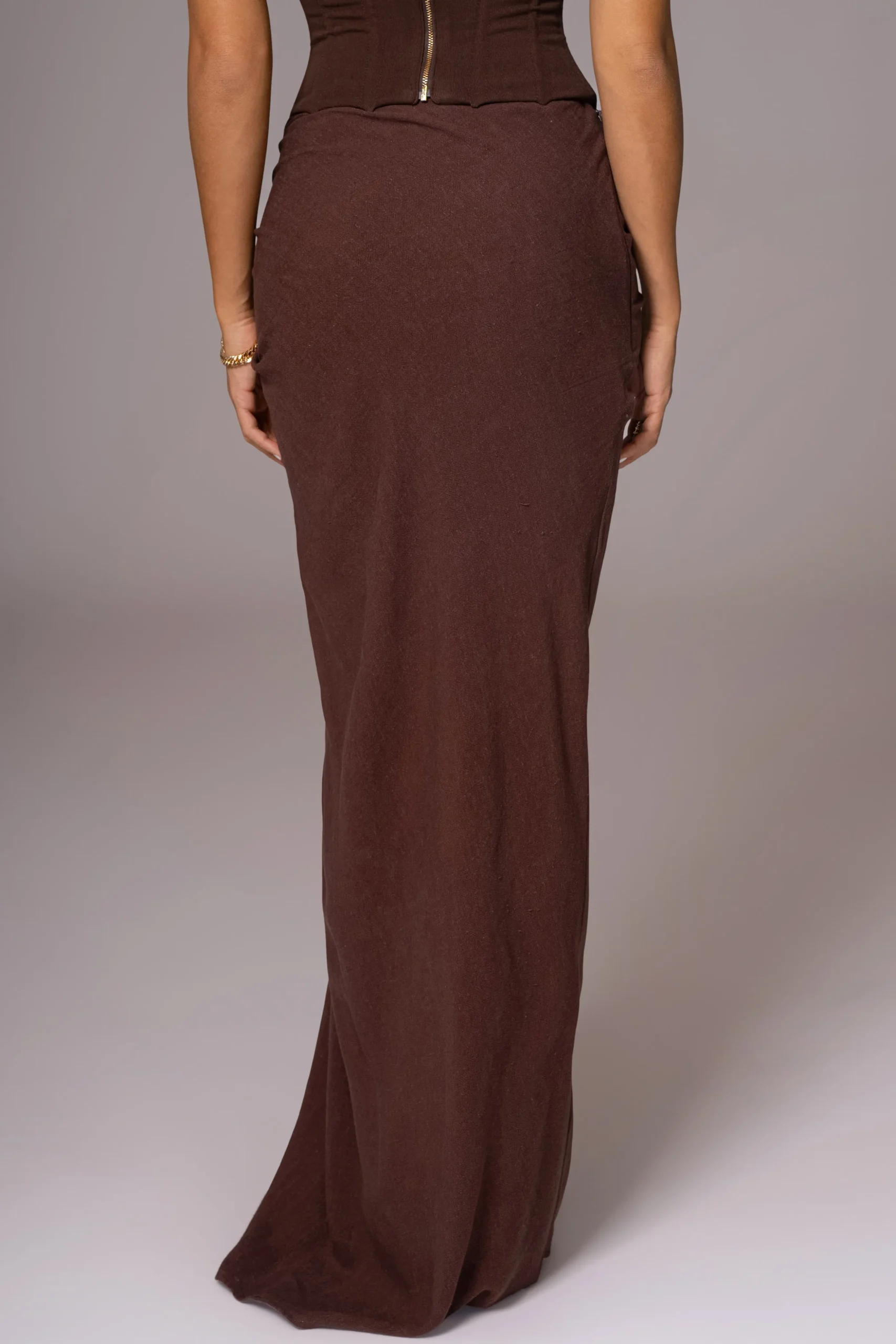 Chocolate Noelia Linen Slit Skirt