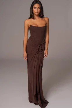 Chocolate Noelia Linen Slit Skirt