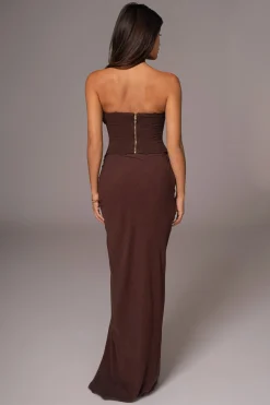 Chocolate Noelia Linen Slit Skirt