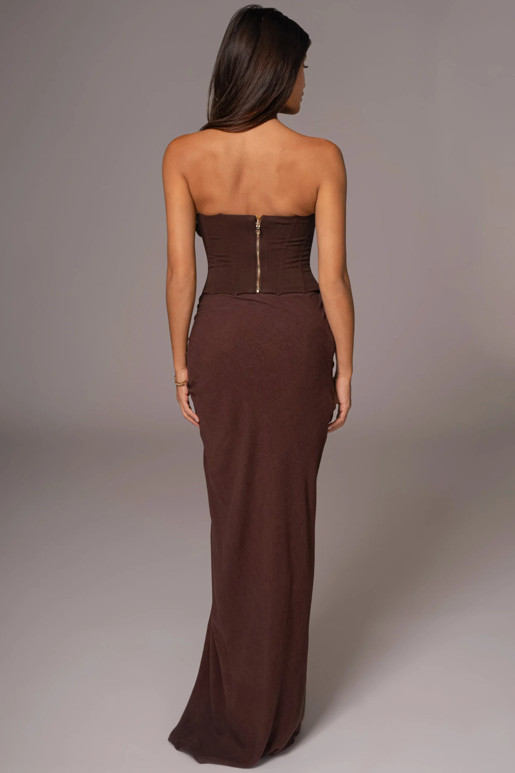 Chocolate Noelia Linen Slit Skirt