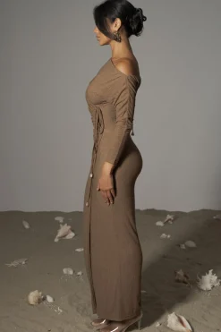 Chocolate Odelia Crinkled Maxi Dress