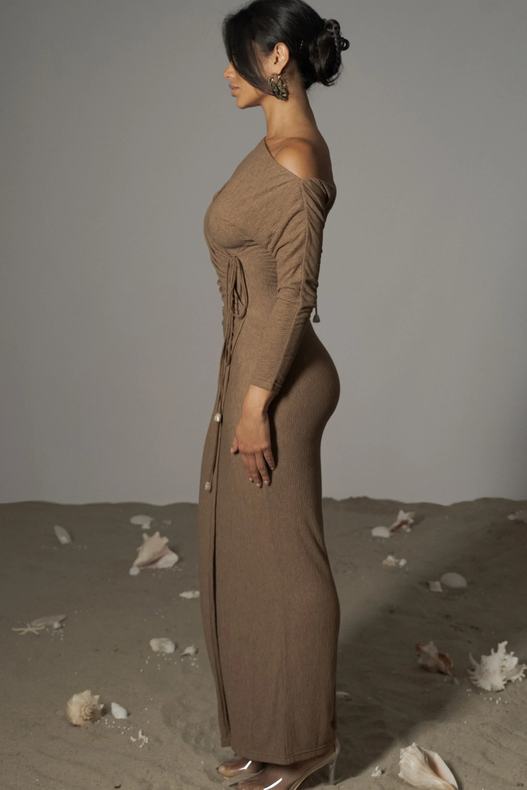 Chocolate Odelia Crinkled Maxi Dress