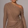 Chocolate Textured One Shoulder Bodysuit