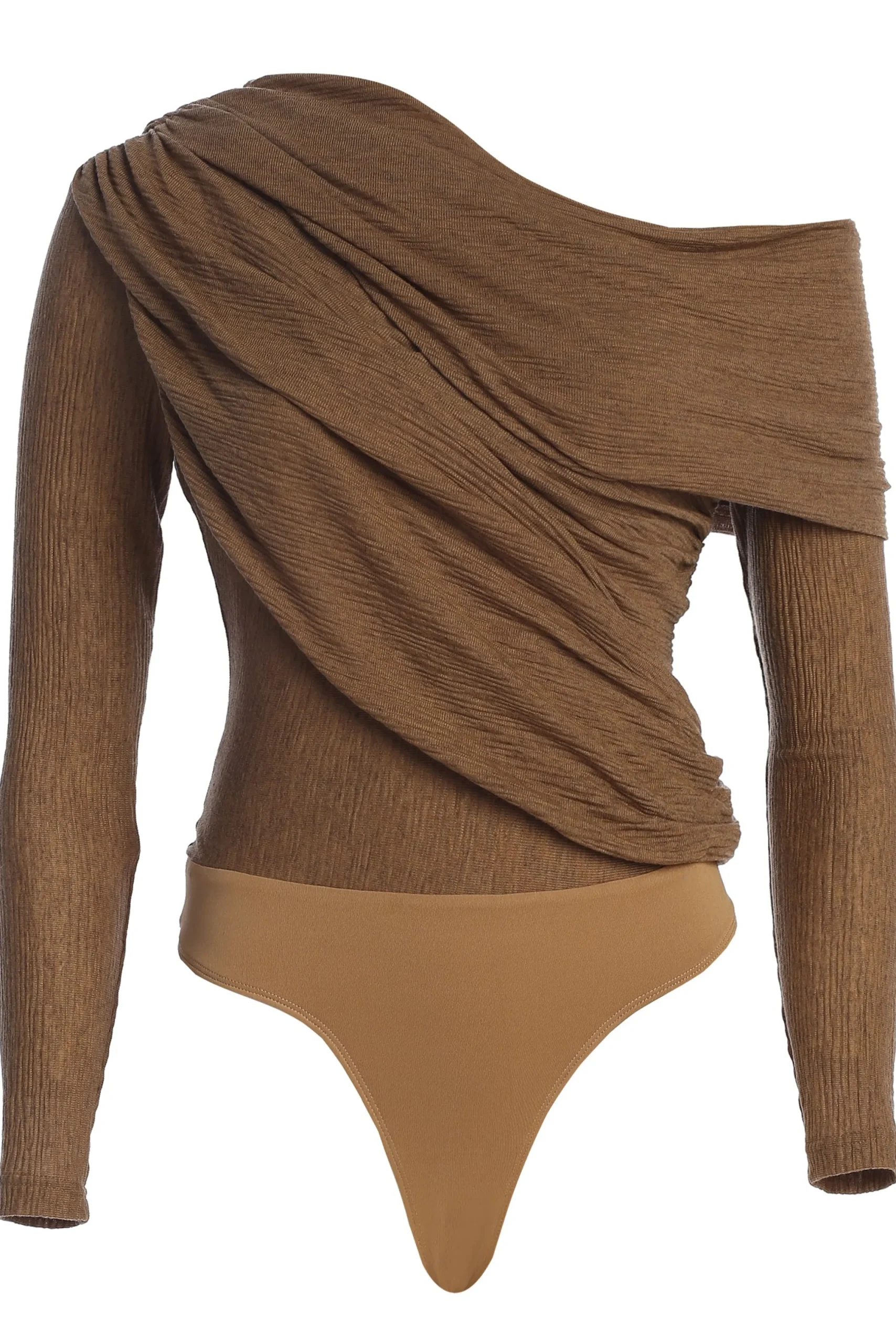 Chocolate Textured One Shoulder Bodysuit