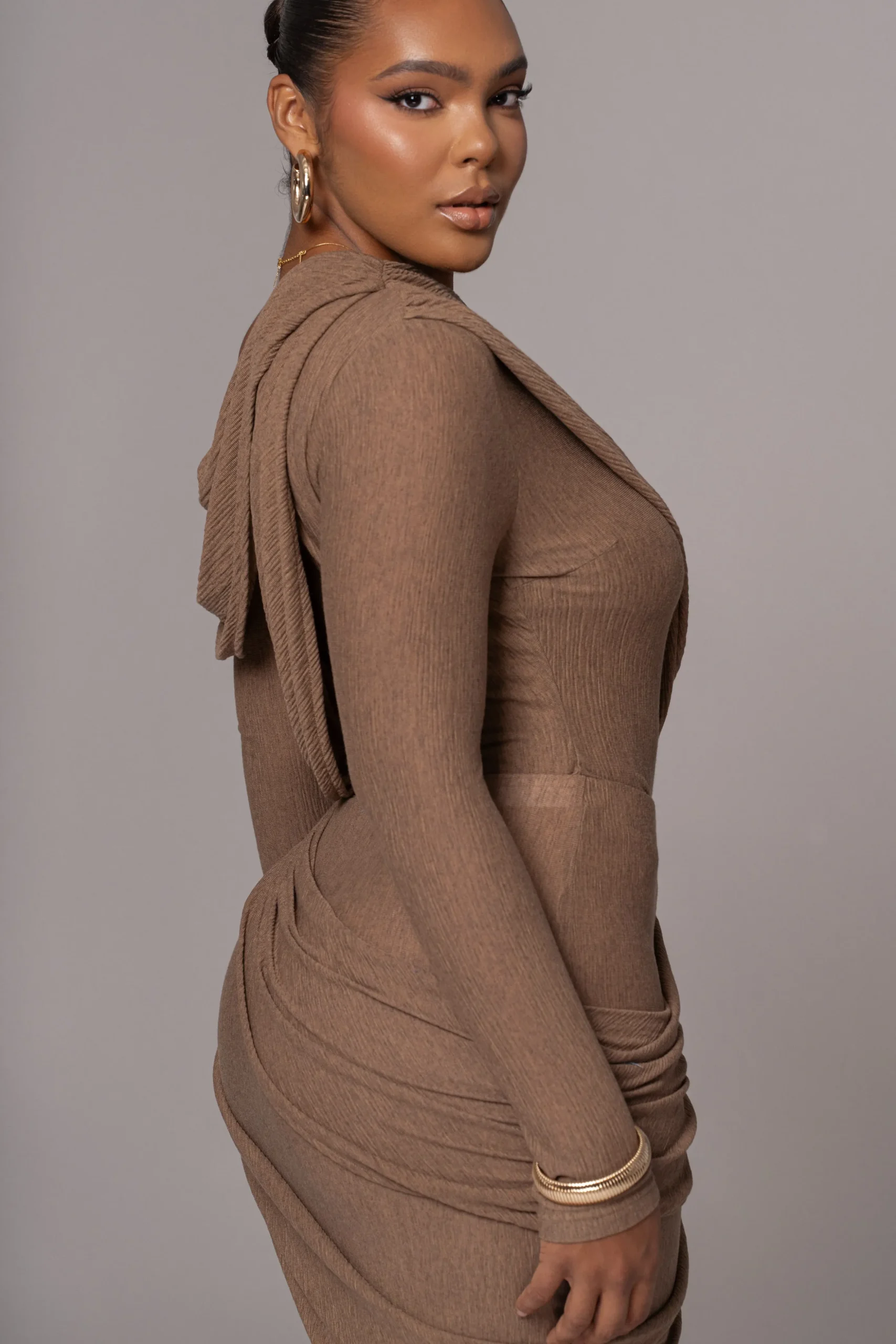 Chocolate Textured One Shoulder Bodysuit