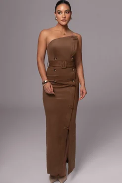Chocolate Xena Suede Maxi Dress