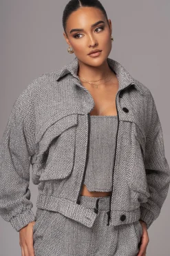 Classic Herringbone Bomber Jacket