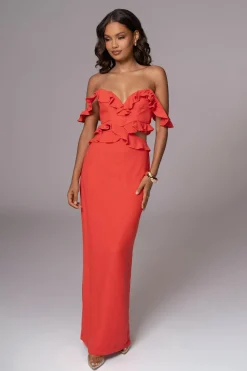 Coral Brighter Days Linen Maxi Dress