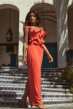 Coral Brighter Days Linen Maxi Dress