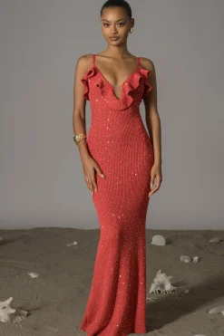 Coral Midnight Sparkle Maxi Dress