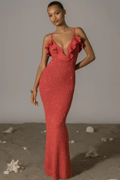 Coral Midnight Sparkle Maxi Dress