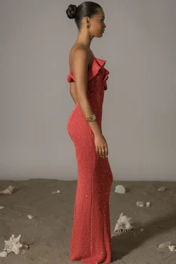 Coral Midnight Sparkle Maxi Dress