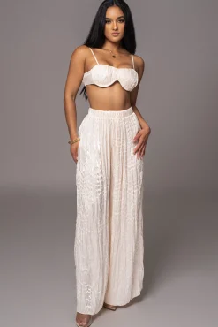 Cream Lets Get Away Satin Pant Set