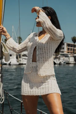 Cream Oceana Crochet Mini Skirt