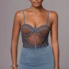 Dark Denim Illusion Mesh Bustier