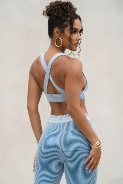 Denim/White Faya Ribbed Pants