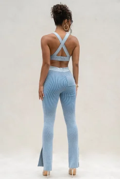 Denim/White Faya Ribbed Pants