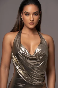 Gold Bryanna Metallic Maxi Dress