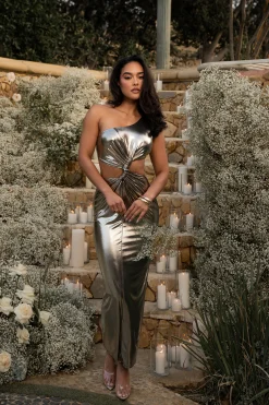 Gold Joce One Shoulder Maxi Dress