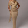 Gold Metallic Celestina Draped Maxi Dress