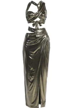 Gold METALLIC NEW AGE TWO PIECE SKIRT SET