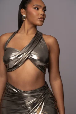 Gold METALLIC NEW AGE TWO PIECE SKIRT SET