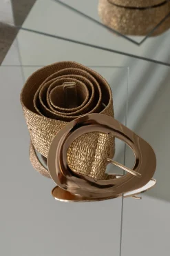 Gold Oval Buckle Woven Belt