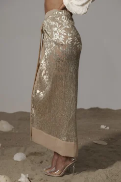 Gold Positano Printed Sarong Skirt
