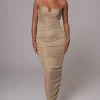 Gold Ruched Metallic Maxi Dress