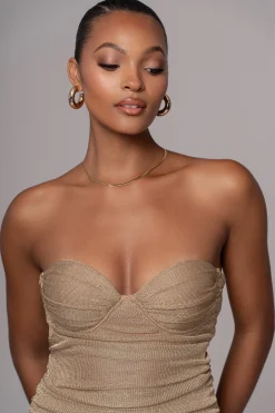 Gold Ruched Metallic Maxi Dress