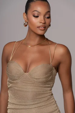 Gold Ruched Metallic Maxi Dress