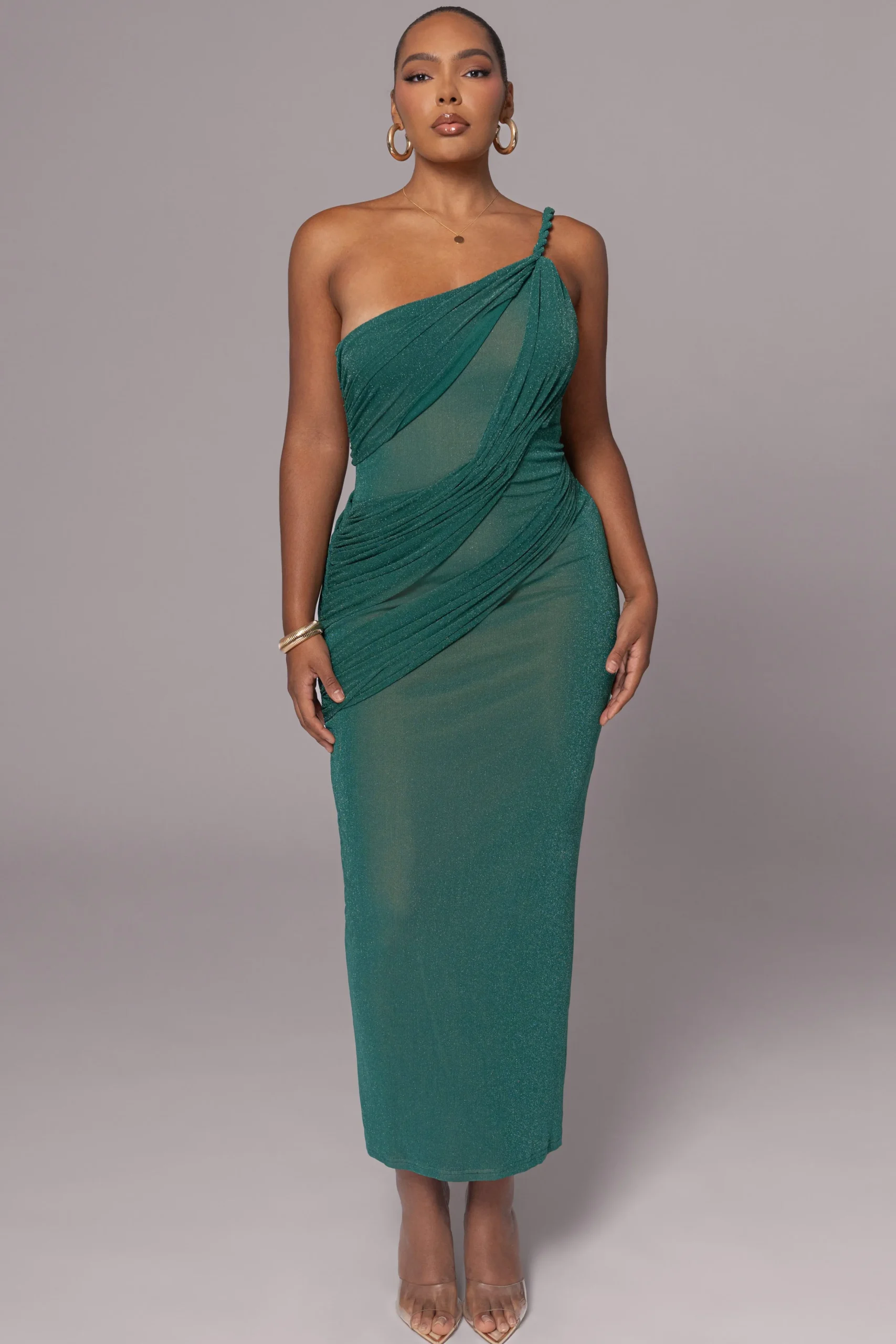 Green Alari One Shoulder Maxi Dress
