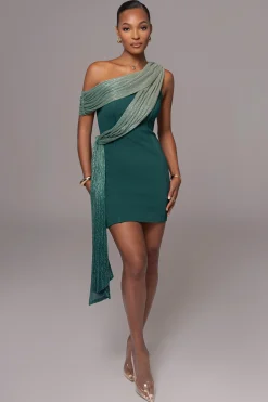 Green Asymmetric Drape Mini Dress
