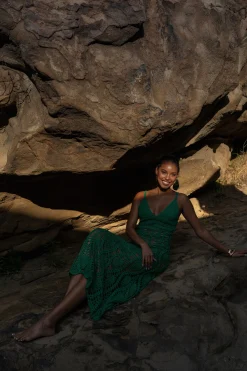 Green Great Escape Crochet Maxi Dress