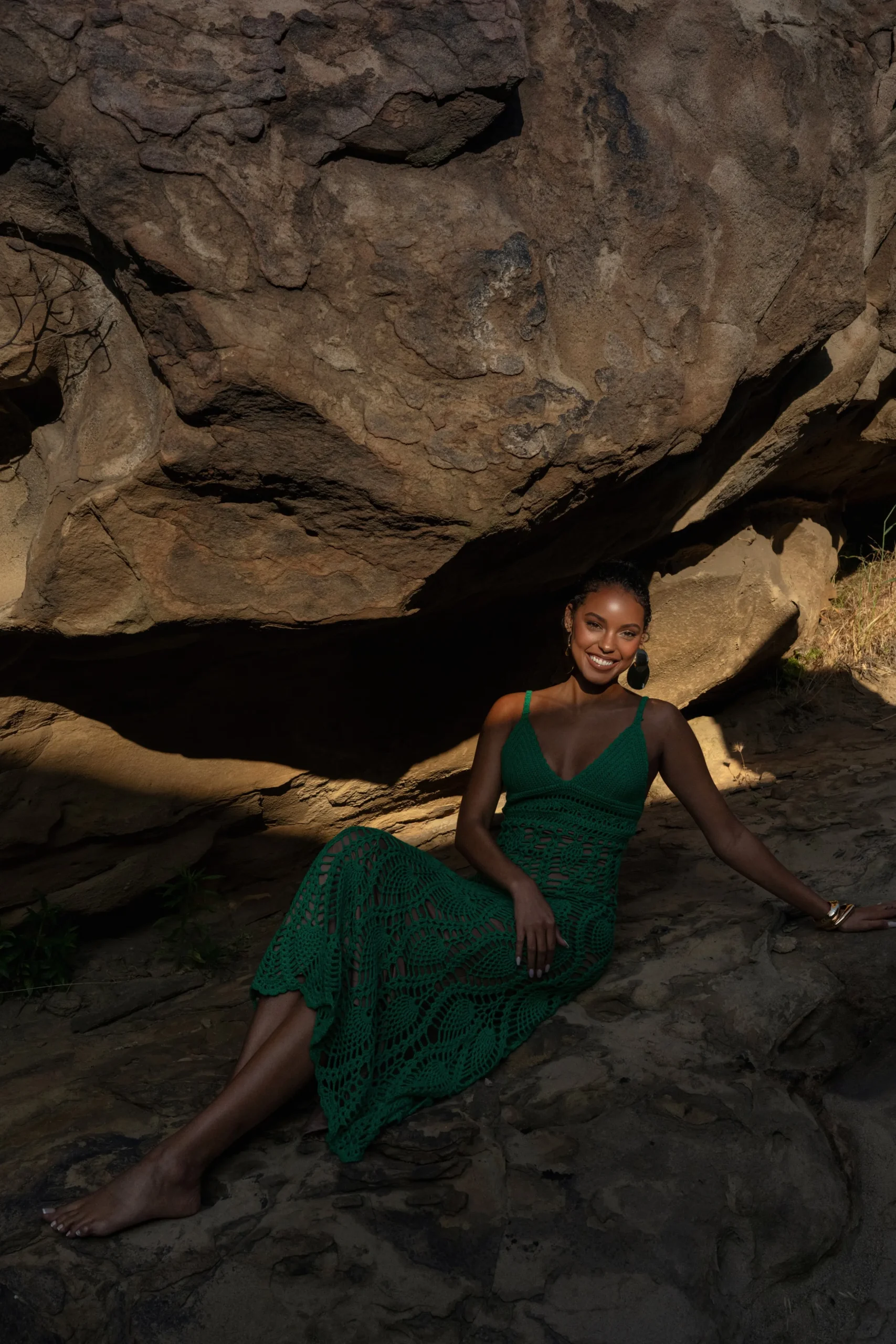 Green Great Escape Crochet Maxi Dress