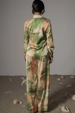 Green Hidden Gems Satin Pant Set