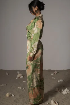 Green Hidden Gems Satin Pant Set