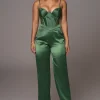 Green Joana Cutout Satin Trousers