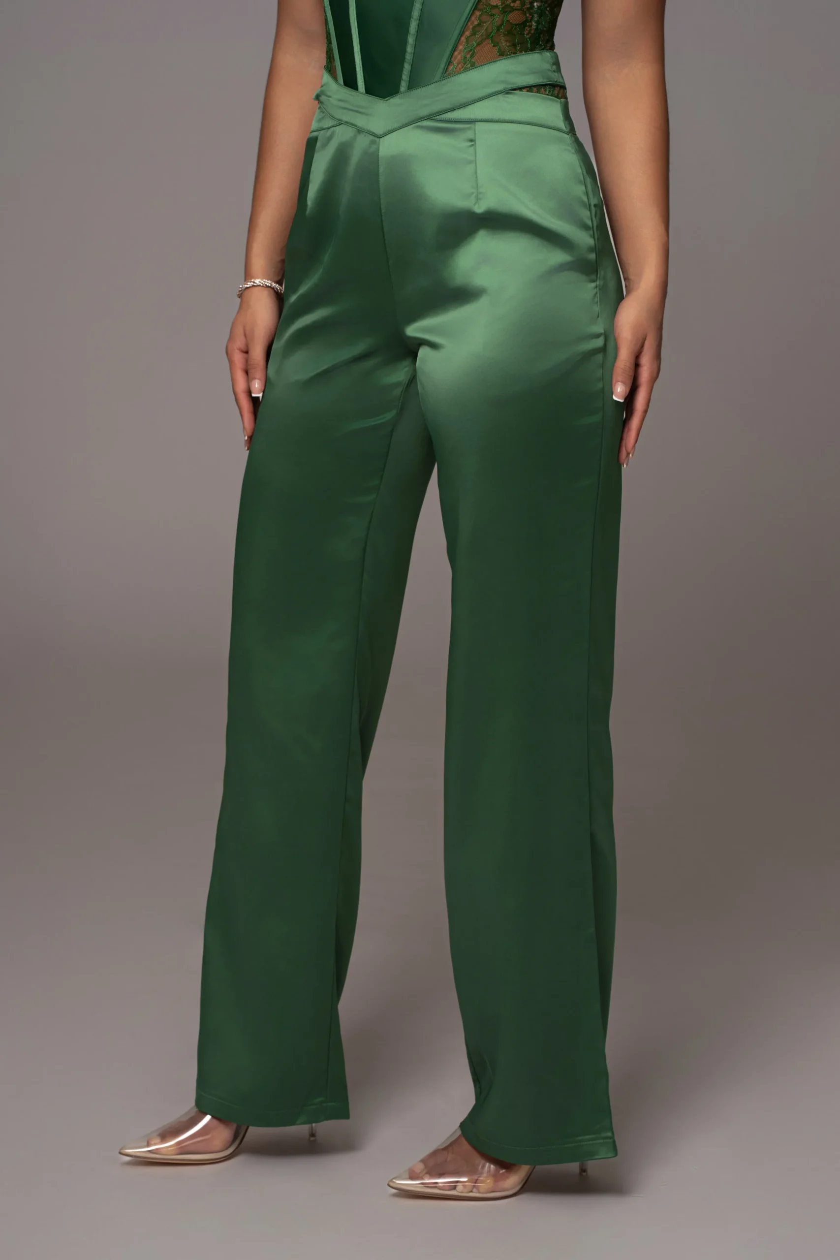 Green Joana Cutout Satin Trousers
