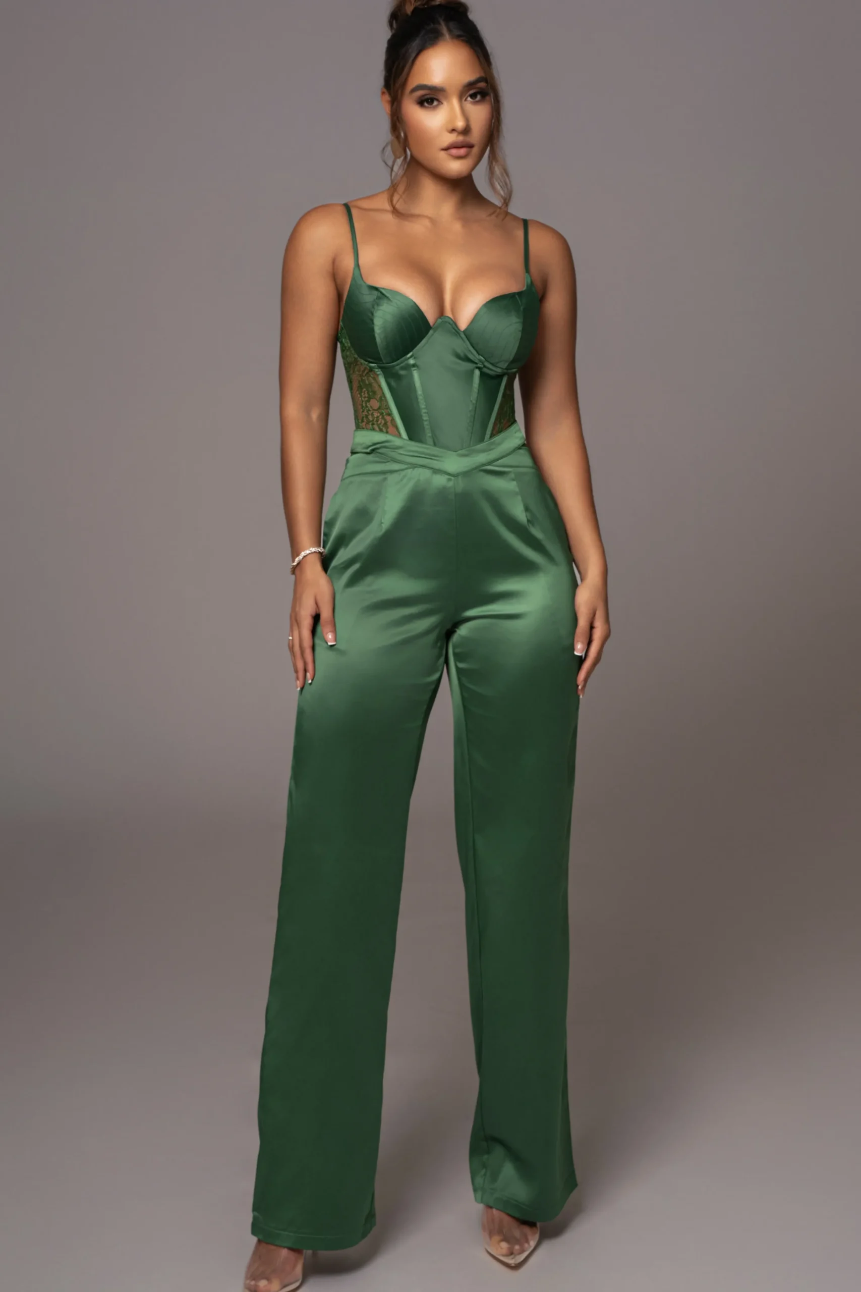 Green Joana Cutout Satin Trousers