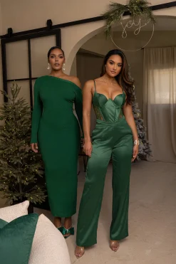 Green Joana Cutout Satin Trousers