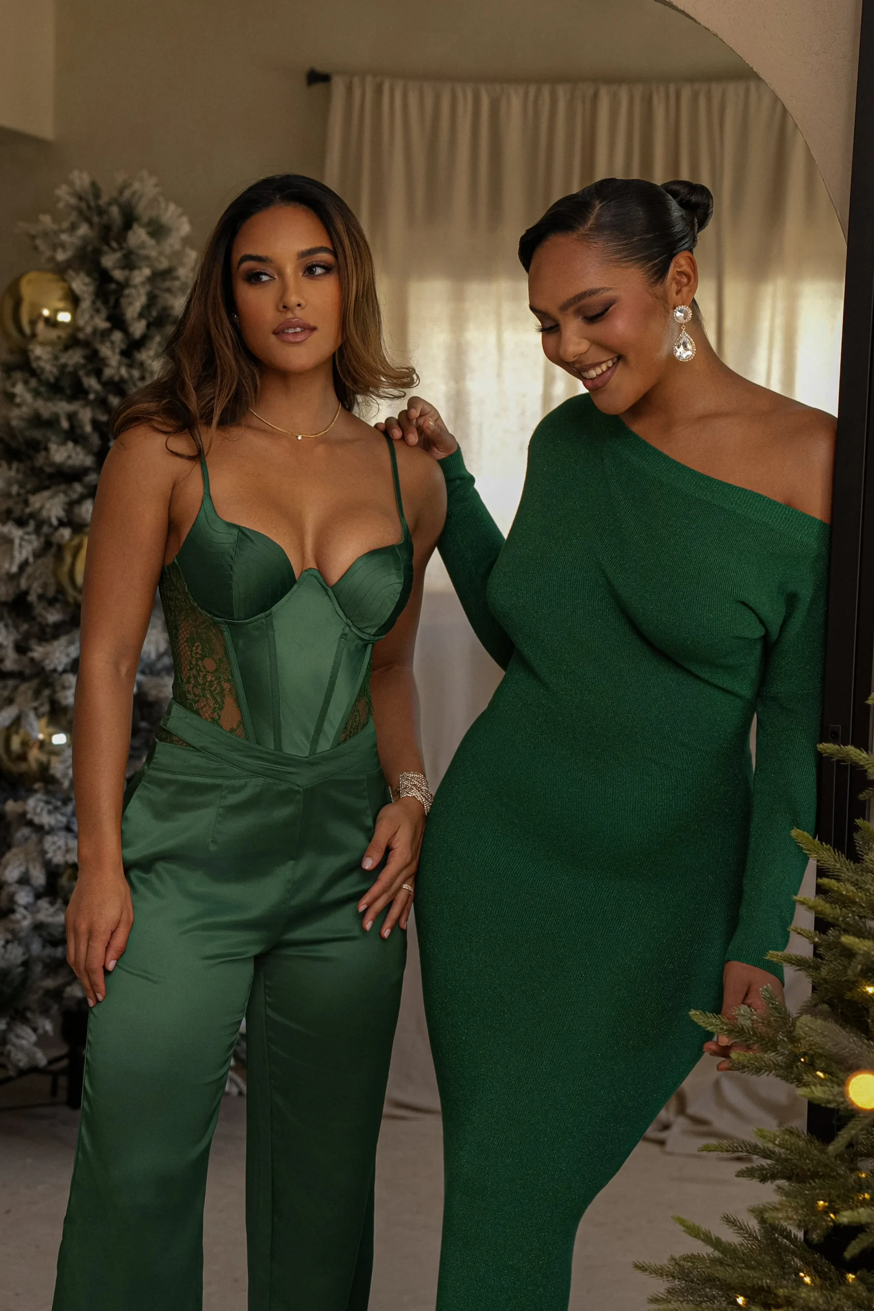 Green Joana Cutout Satin Trousers