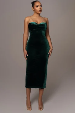 Green JOSANNA VELVET MIDI DRESS
