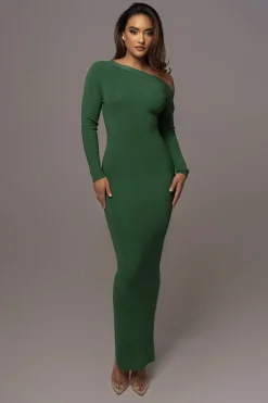 Green Night Shimmers Asymmetrical Maxi Dress